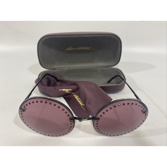 Brian Atwood Purple Round Rimless Rhinestone Sunglasses with Case